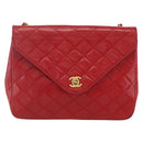 CHANEL Matelasse Chain Shoulder Bag Lamb Skin Gold Red CC Auth 162544-13