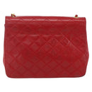 CHANEL Matelasse Chain Shoulder Bag Lamb Skin Gold Red CC Auth 162544-2