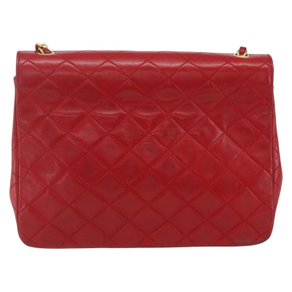 CHANEL Matelasse Chain Shoulder Bag Lamb Skin Gold Red CC Auth 162544