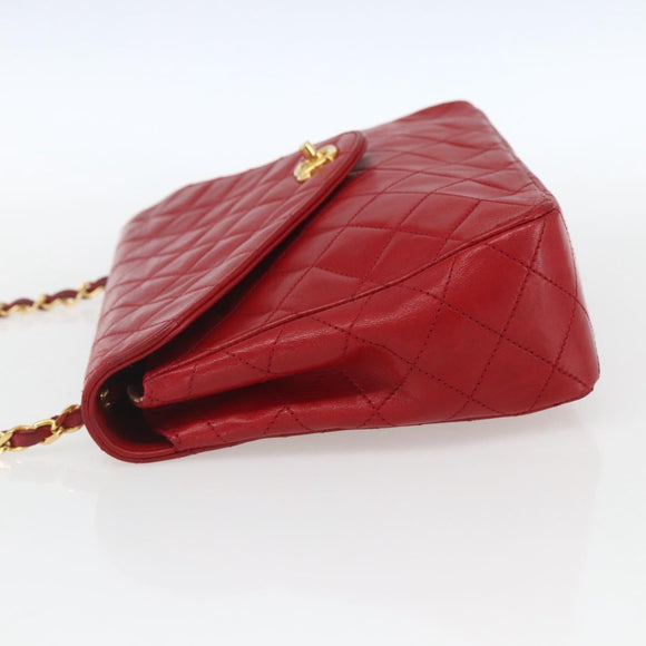 CHANEL Matelasse Chain Shoulder Bag Lamb Skin Gold Red CC Auth 162544