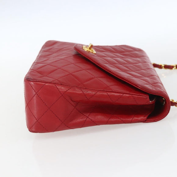 CHANEL Matelasse Chain Shoulder Bag Lamb Skin Gold Red CC Auth 162544