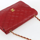 CHANEL Matelasse Chain Shoulder Bag Lamb Skin Gold Red CC Auth 162544-6