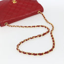 CHANEL Matelasse Chain Shoulder Bag Lamb Skin Gold Red CC Auth 162544-7