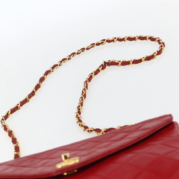 CHANEL Matelasse Chain Shoulder Bag Lamb Skin Gold Red CC Auth 162544