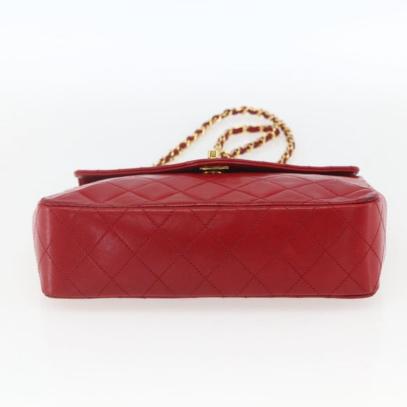 CHANEL Matelasse Chain Shoulder Bag Lamb Skin Gold Red CC Auth 162544