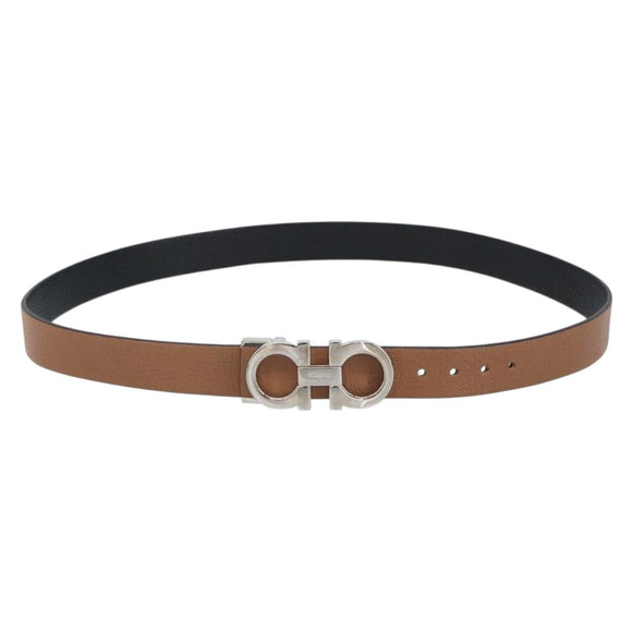 Salvatore Ferragamo Gancini Reversible Belt Leather 34.6"" Brown Auth 162547