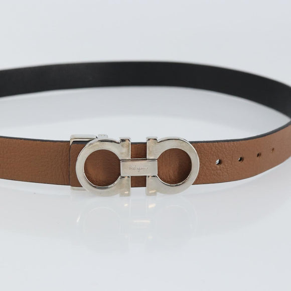 Salvatore Ferragamo Gancini Reversible Belt Leather 34.6"" Brown Auth 162547