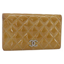 CHANEL Matelasse Long Wallet Patent leather Yellow CC Auth 162548-1