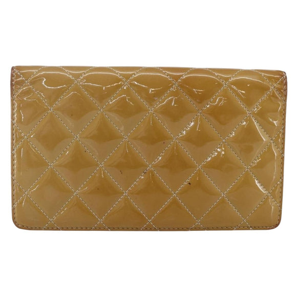 CHANEL Matelasse Long Wallet Patent leather Yellow CC Auth 162548