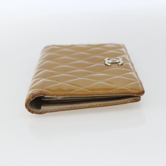 CHANEL Matelasse Long Wallet Patent leather Yellow CC Auth 162548