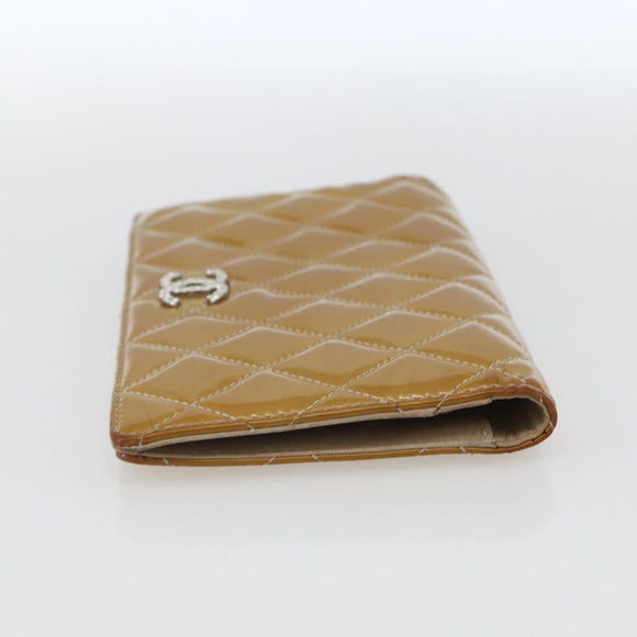 CHANEL Matelasse Long Wallet Patent leather Yellow CC Auth 162548
