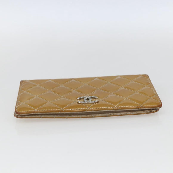 CHANEL Matelasse Long Wallet Patent leather Yellow CC Auth 162548