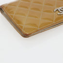 CHANEL Matelasse Long Wallet Patent leather Yellow CC Auth 162548-14