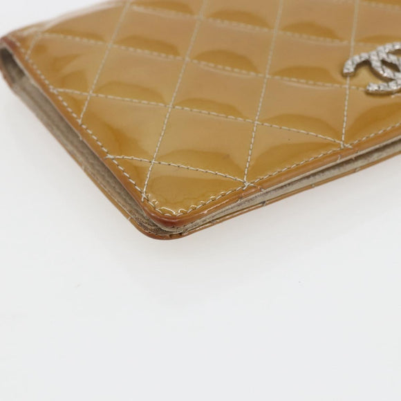 CHANEL Matelasse Long Wallet Patent leather Yellow CC Auth 162548