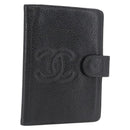 CHANEL Day Planner Cover Caviar Skin Black Gold CC Auth 162550-1