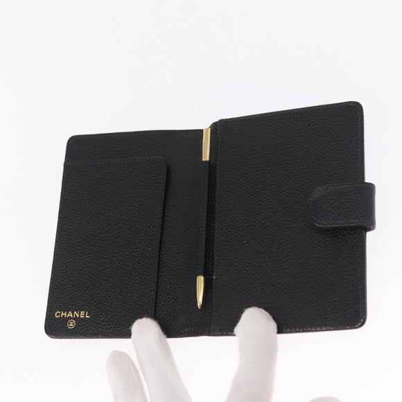 CHANEL Day Planner Cover Caviar Skin Black Gold CC Auth 162550