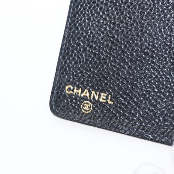 CHANEL Day Planner Cover Caviar Skin Black Gold CC Auth 162550