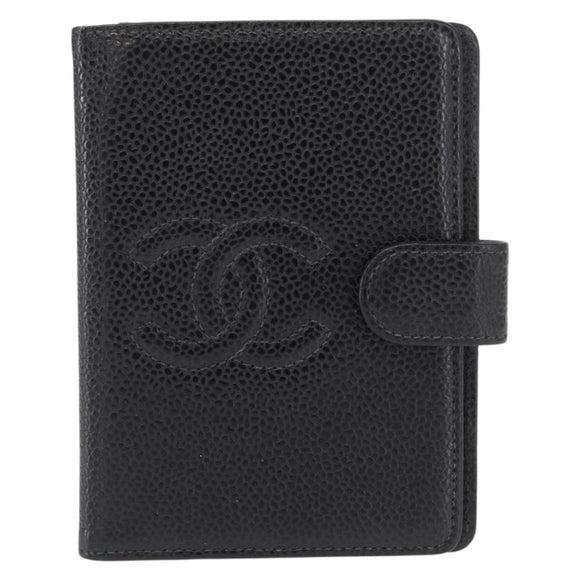CHANEL Day Planner Cover Caviar Skin Black Gold CC Auth 162550