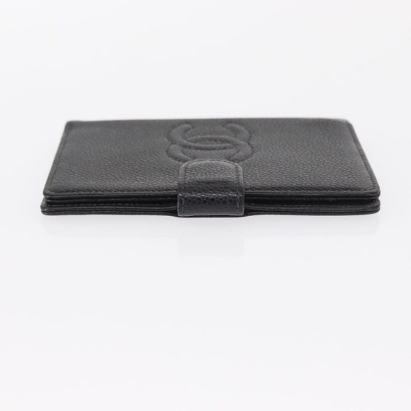 CHANEL Day Planner Cover Caviar Skin Black Gold CC Auth 162550