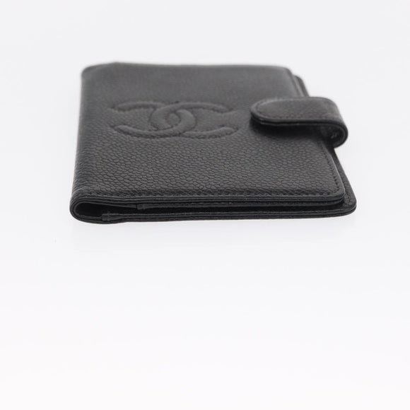 CHANEL Day Planner Cover Caviar Skin Black Gold CC Auth 162550