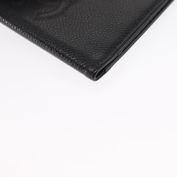 CHANEL Day Planner Cover Caviar Skin Black Gold CC Auth 162550