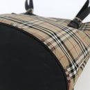 Burberrys Nova Check Blue Label Tote Bag Nylon Beige Silver Auth 162570-9