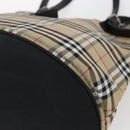 Burberrys Nova Check Blue Label Tote Bag Nylon Beige Silver Auth 162570-15