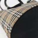 Burberrys Nova Check Blue Label Tote Bag Nylon Beige Silver Auth 162570-16