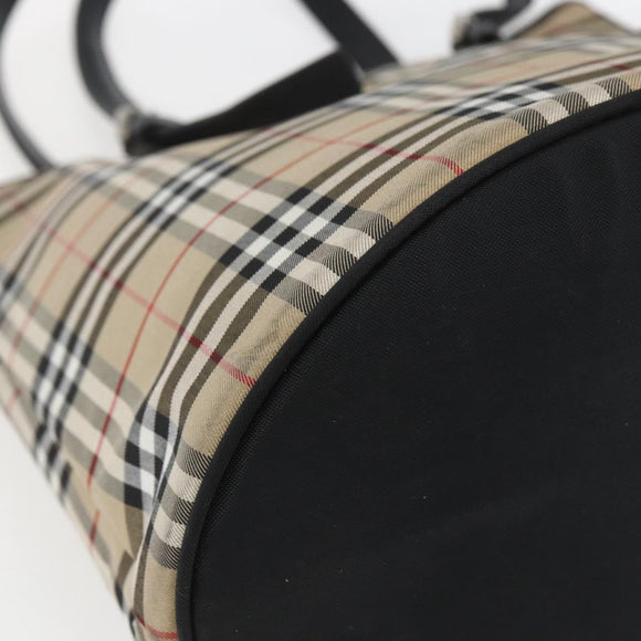 Burberrys Nova Check Blue Label Tote Bag Nylon Beige Silver Auth 162570