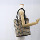 Burberrys Nova Check Blue Label Tote Bag Nylon Beige Silver Auth 162570-19