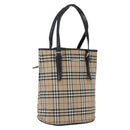 Burberrys Nova Check Blue Label Tote Bag Nylon Beige Silver Auth 162570-1