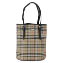 Burberrys Nova Check Blue Label Tote Bag Nylon Beige Silver Auth 162570-13