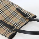 Burberrys Nova Check Blue Label Tote Bag Nylon Beige Silver Auth 162570-6