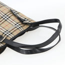 Burberrys Nova Check Blue Label Tote Bag Nylon Beige Silver Auth 162570-7