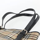 Burberrys Nova Check Blue Label Tote Bag Nylon Beige Silver Auth 162570-8