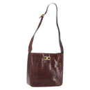 Salvatore Ferragamo Gancini Shoulder Bag Embossed leather Brown Gold Auth 162573-1