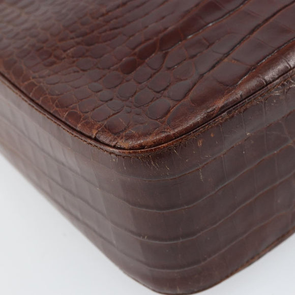 Salvatore Ferragamo Gancini Shoulder Bag Embossed leather Brown Gold Auth 162573