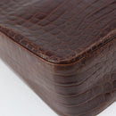 Salvatore Ferragamo Gancini Shoulder Bag Embossed leather Brown Gold Auth 162573-16