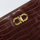 Salvatore Ferragamo Gancini Shoulder Bag Embossed leather Brown Gold Auth 162573-17