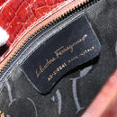 Salvatore Ferragamo Gancini Shoulder Bag Embossed leather Brown Gold Auth 162573-12
