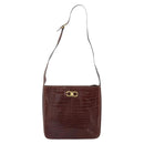 Salvatore Ferragamo Gancini Shoulder Bag Embossed leather Brown Gold Auth 162573-13