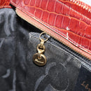 Salvatore Ferragamo Gancini Shoulder Bag Embossed leather Brown Gold Auth 162573-20