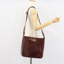 Salvatore Ferragamo Gancini Shoulder Bag Embossed leather Brown Gold Auth 162573-22