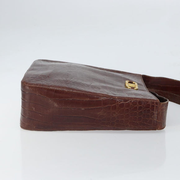 Salvatore Ferragamo Gancini Shoulder Bag Embossed leather Brown Gold Auth 162573