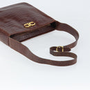 Salvatore Ferragamo Gancini Shoulder Bag Embossed leather Brown Gold Auth 162573-7