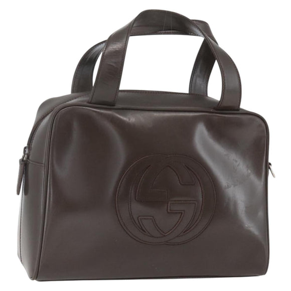 GUCCI Hand Bag Patent leather Brown Silver 000 1274 0505 Auth 162574