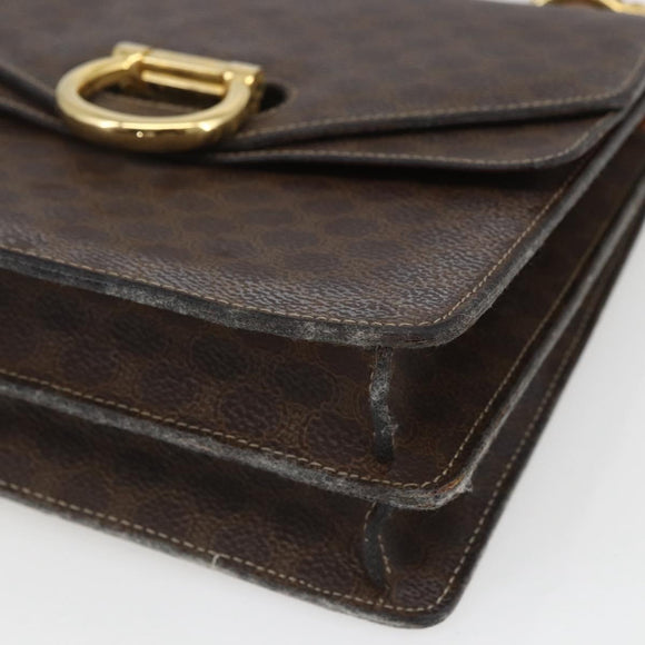 CELINE Macadam Canvas Hand Bag PVC Leather Brown Gold Auth 162575