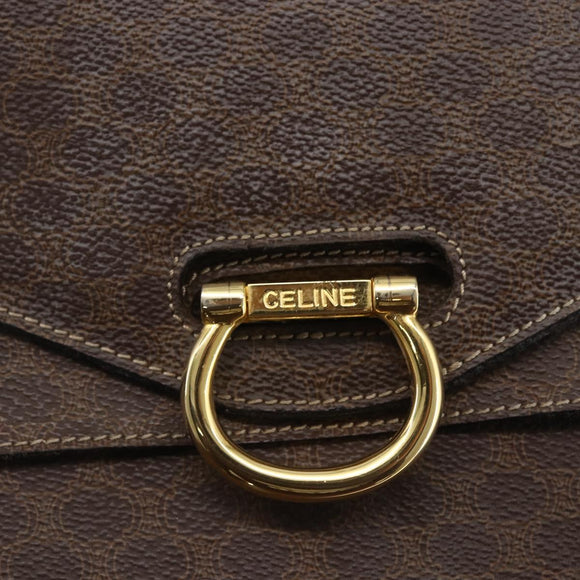 CELINE Macadam Canvas Hand Bag PVC Leather Brown Gold Auth 162575