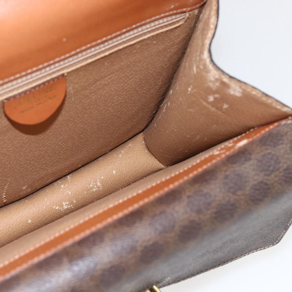 CELINE Macadam Canvas Hand Bag PVC Leather Brown Gold Auth 162575