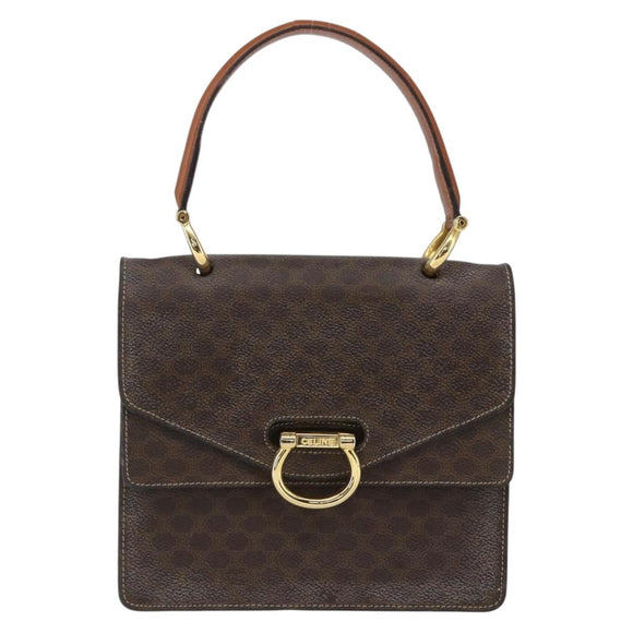 CELINE Macadam Canvas Hand Bag PVC Leather Brown Gold Auth 162575